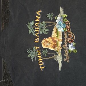 Tommy Bahama Shirt Lion Cigar Logo On Back. Embedded Palm Design.